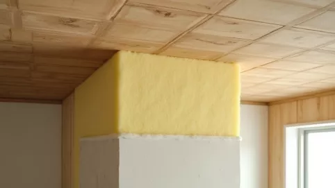 Układanie wełny na suficie podwieszanym