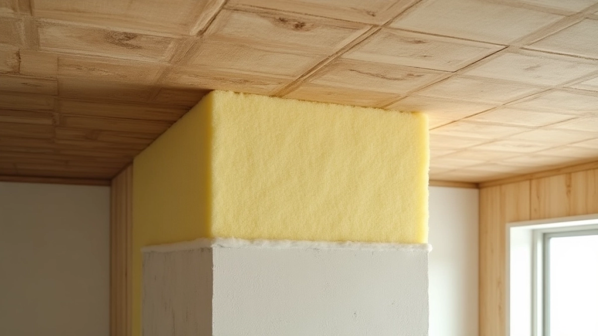 Układanie wełny na suficie podwieszanym